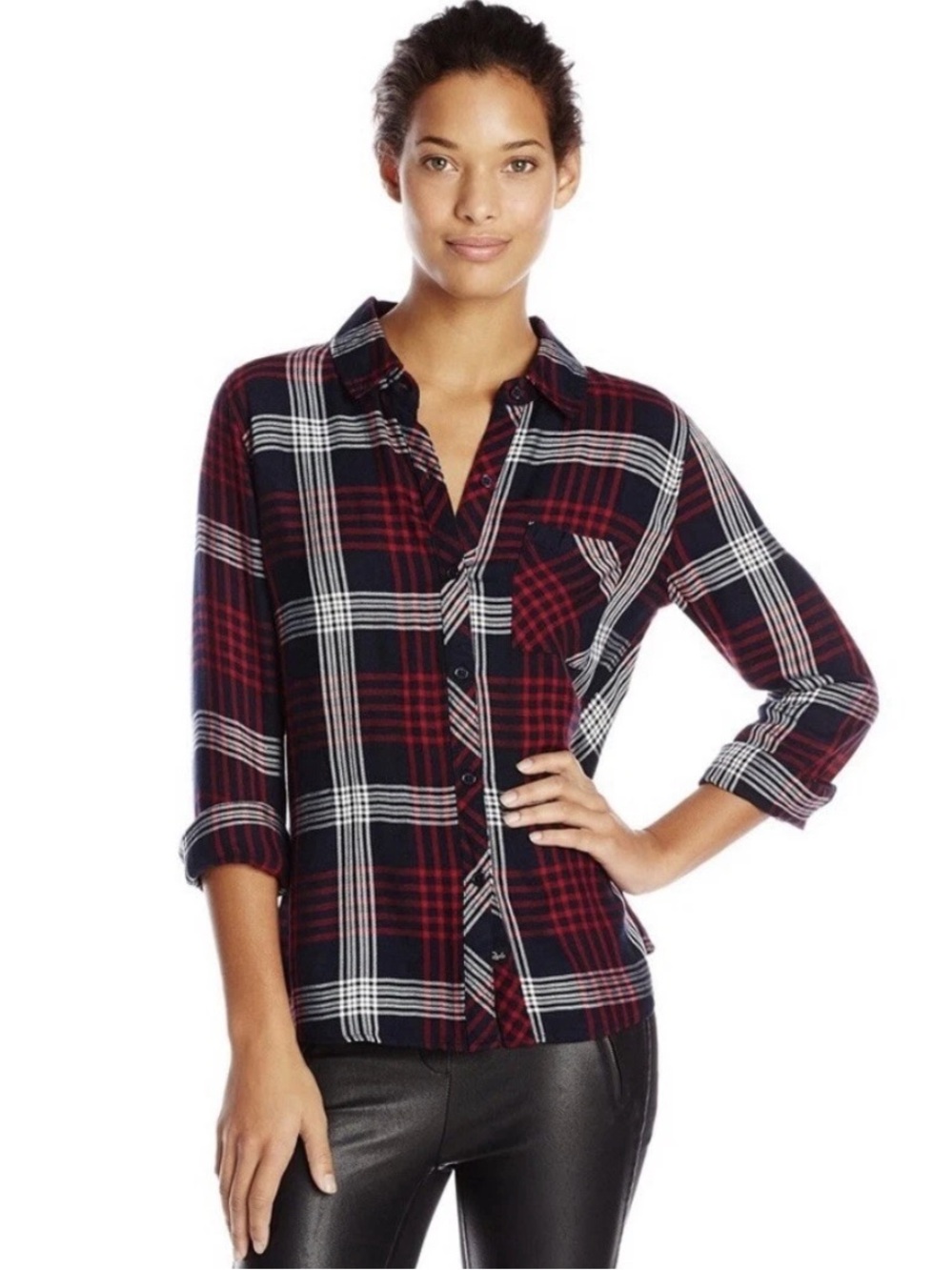 Rails Hunter Button Down Long Sleeve Collared Plaid Navy Red Flannel Shirt EUC S